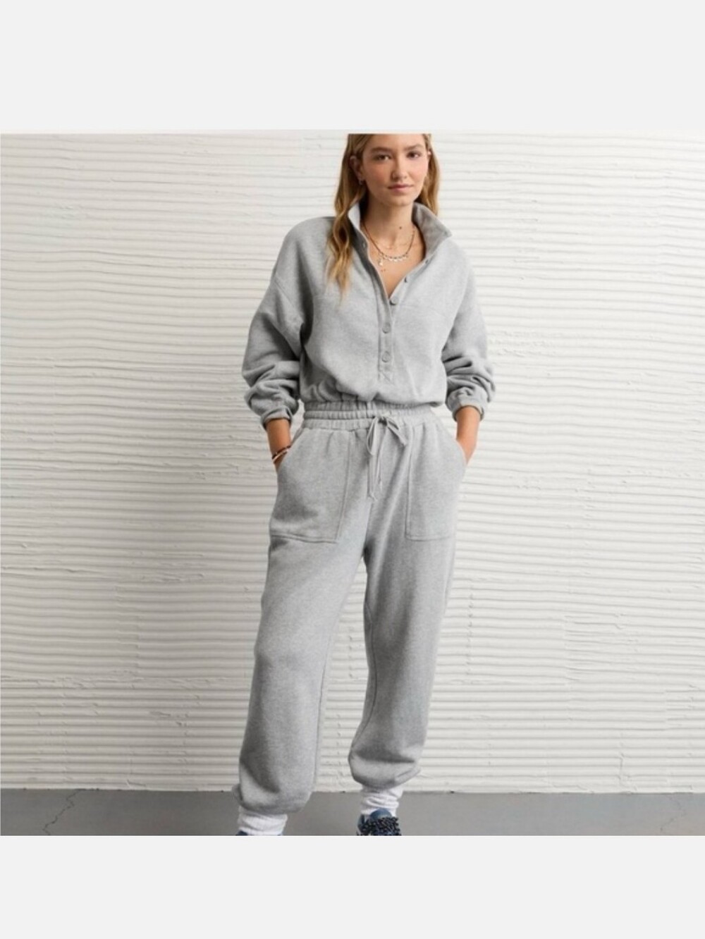 American Eagle Seriously Lived-In Gray Fleece Jogger Jumpsuit Small lounge